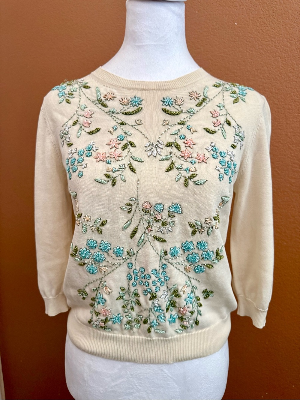RED Valentino Cream Floral Beaded & Sequined Embellished Sweater